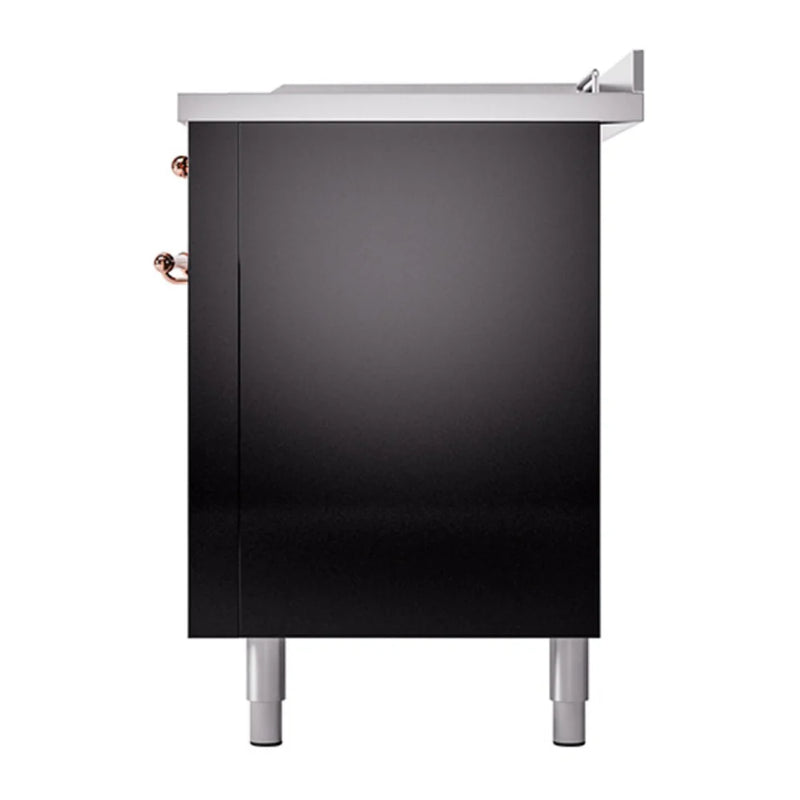 ILVE Nostalgie II 60" Dual Fuel Freestanding Range in Glossy Black with Copper Trim, UP60FSQNMPBKPLP
