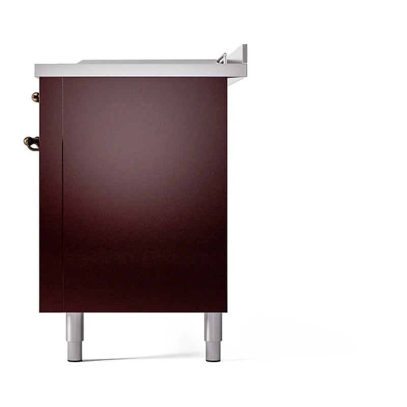 ILVE Nostalgie II 60" Dual Fuel Freestanding Range in Burgundy with Burnished Trim, UP60FSQNMPBUB