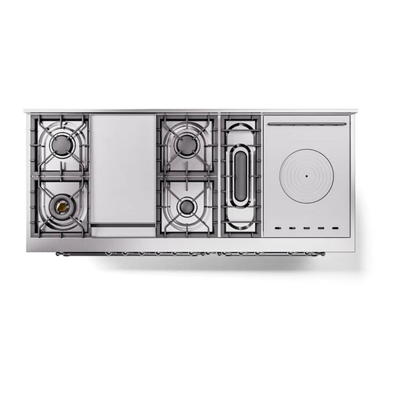 ILVE Nostalgie II 60" Dual Fuel Freestanding Range in Burgundy with Chrome Trim, UP60FSQNMPBUCLP