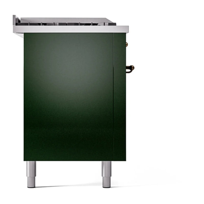 ILVE Nostalgie II 60" Dual Fuel Freestanding Range in Emerald Green with Burnished Trim, UP60FSQNMPEGB