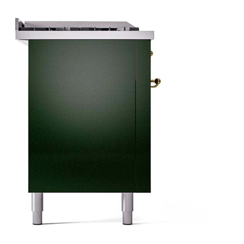 ILVE Nostalgie II 60" Dual Fuel Freestanding Range in Emerald Green with Brass Trim, UP60FSQNMPEGG