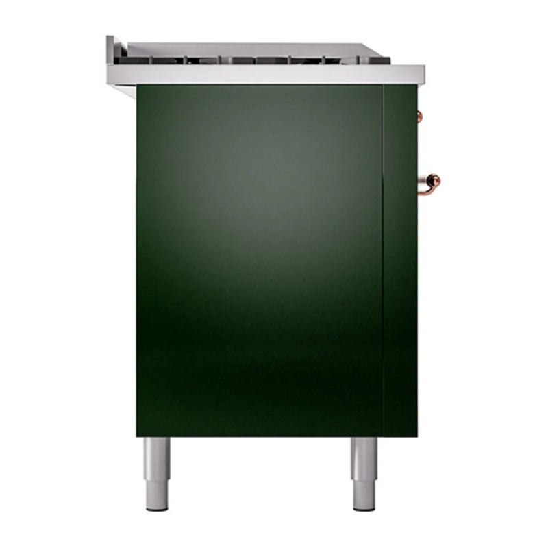 ILVE Nostalgie II 60" Dual Fuel Freestanding Range in Emerald Green with Copper Trim, UP60FSQNMPEGPLP