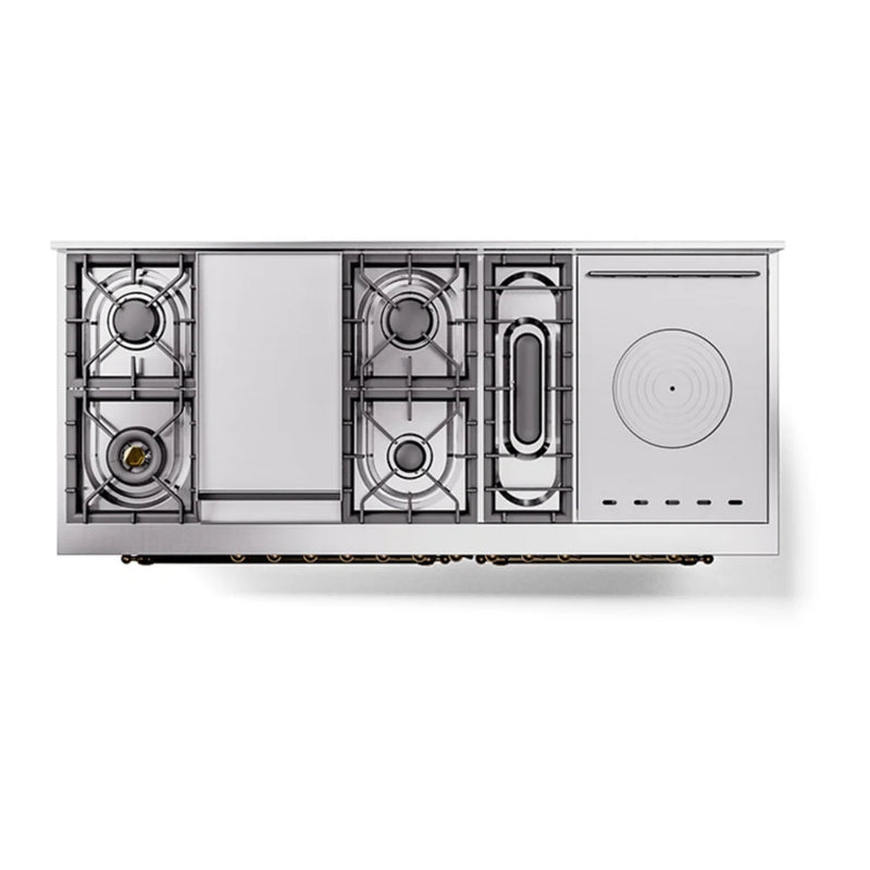 ILVE Nostalgie II 60" Dual Fuel Freestanding Range in Midnight Blue with Burnished Trim, UP60FSQNMPMBB