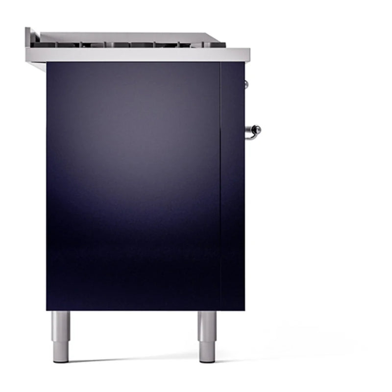 ILVE Nostalgie II 60" Dual Fuel Freestanding Range in Midnight Blue with Chrome Trim, UP60FSQNMPMBCLP