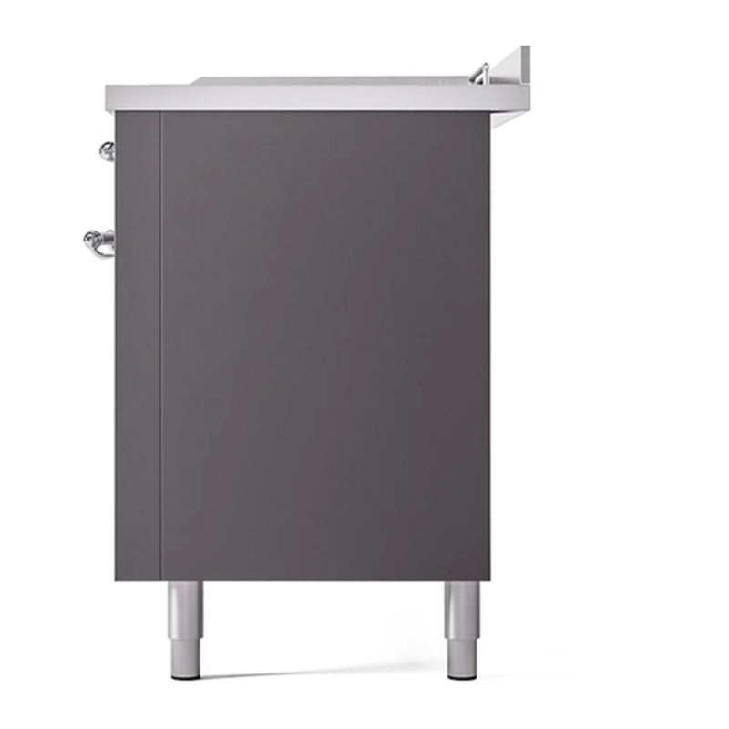 ILVE Nostalgie II 60" Dual Fuel Freestanding Range in Graphite Matte with Chrome Trim, UP60FSQNMPMGCLP