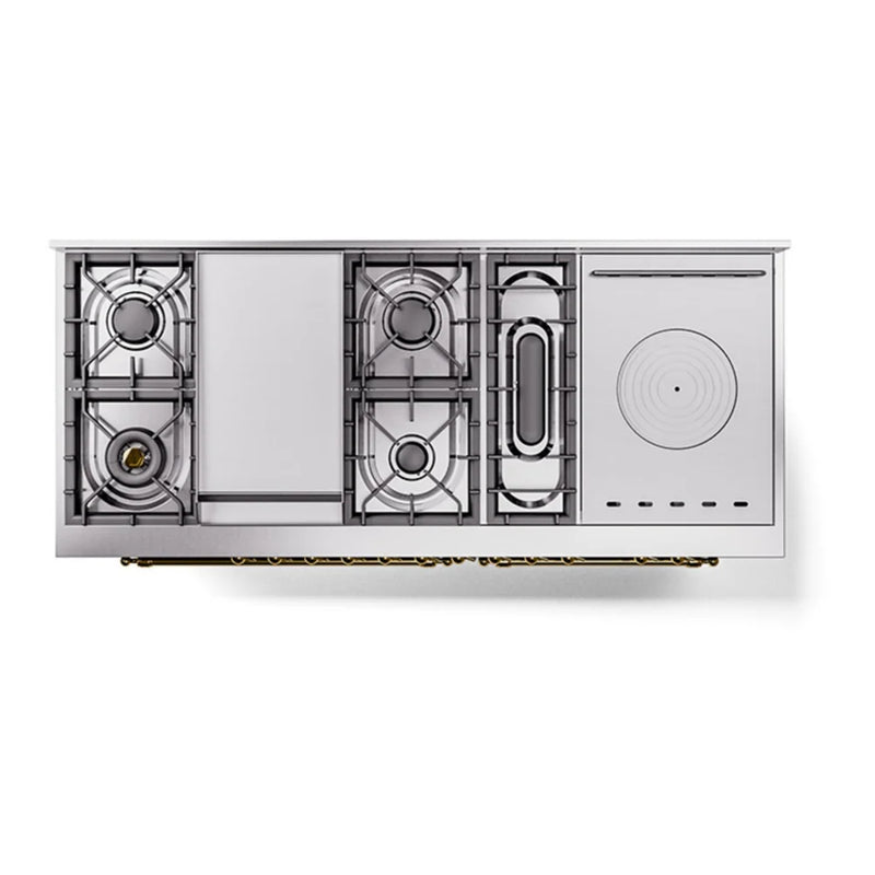 ILVE Nostalgie II 60" Dual Fuel Freestanding Range in Graphite Matte with Brass Trim, UP60FSQNMPMGGLP
