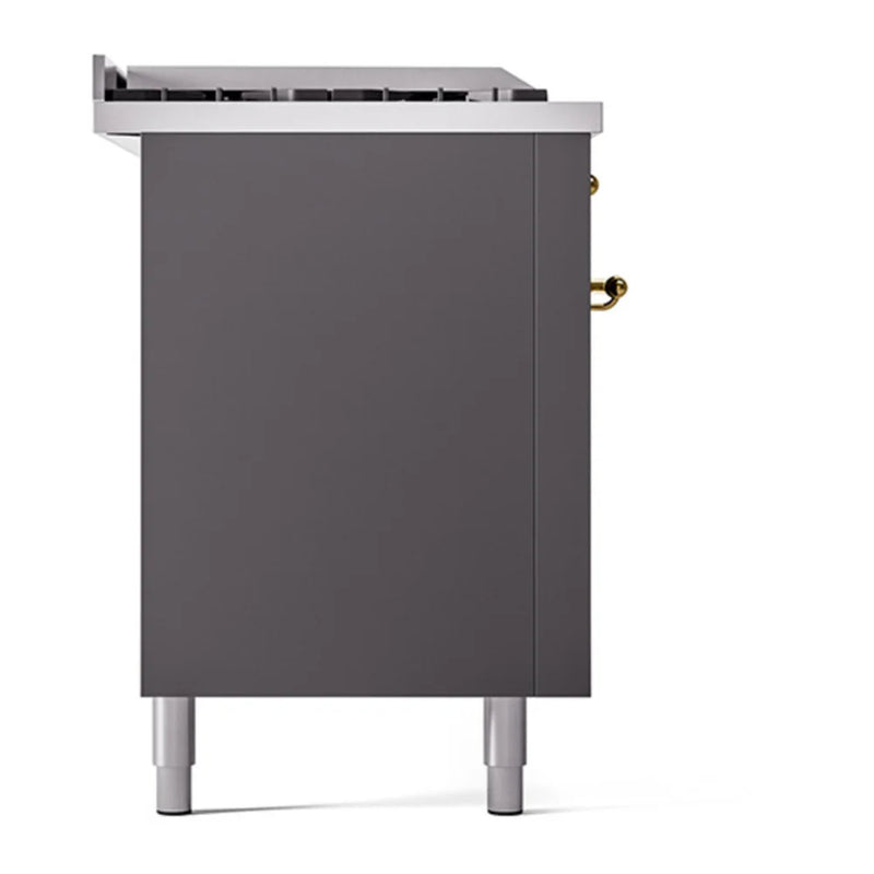 ILVE Nostalgie II 60" Dual Fuel Freestanding Range in Graphite Matte with Brass Trim, UP60FSQNMPMGGLP
