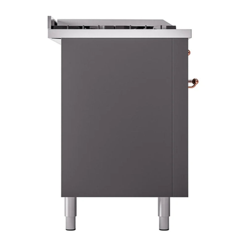 ILVE Nostalgie II 60" Dual Fuel Freestanding Range in Graphite Matte with Copper Trim, UP60FSQNMPMGPLP