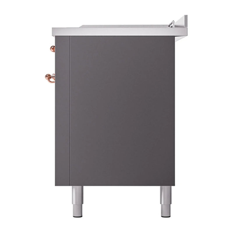 ILVE Nostalgie II 60" Dual Fuel Freestanding Range in Graphite Matte with Copper Trim, UP60FSQNMPMGP