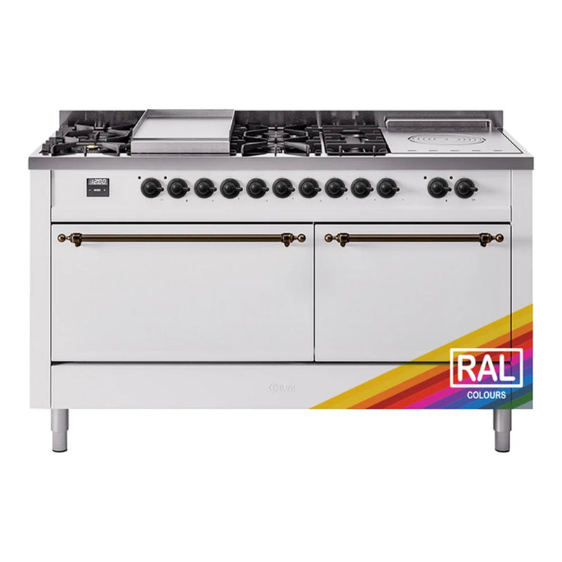 ILVE Nostalgie II 60" Dual Fuel Freestanding Range in RAL Color with Burnished Trim, UP60FSQNMPRAB