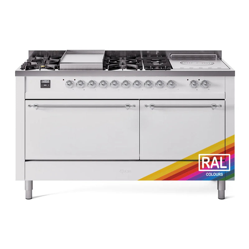 ILVE Nostalgie II 60" Dual Fuel Freestanding Range in RAL Color with Chrome Trim, UP60FSQNMPRACLP