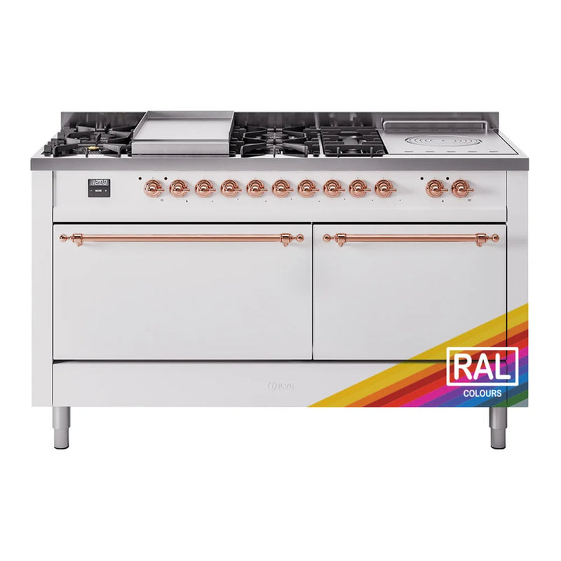 ILVE Nostalgie II 60" Dual Fuel Freestanding Range in RAL Color with Copper Trim, UP60FSQNMPRAP
