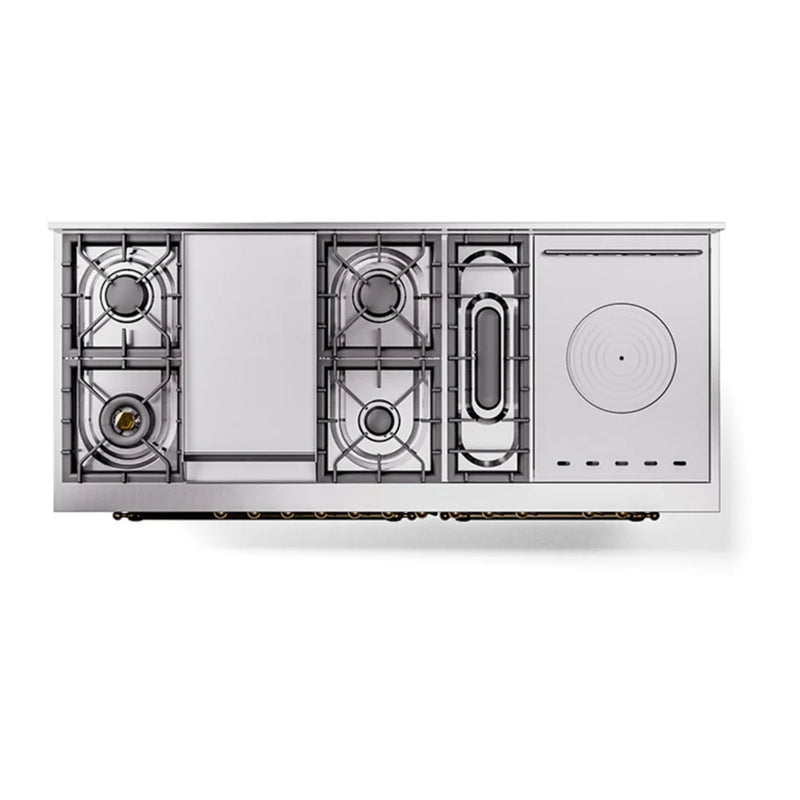 ILVE Nostalgie II 60" Dual Fuel Freestanding Range in Stainless Steel with Burnished Trim, UP60FSQNMPSSB