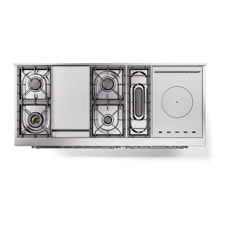 ILVE Nostalgie II 60" Dual Fuel Freestanding Range in Stainless Steel with Chrome Trim, UP60FSQNMPSSC