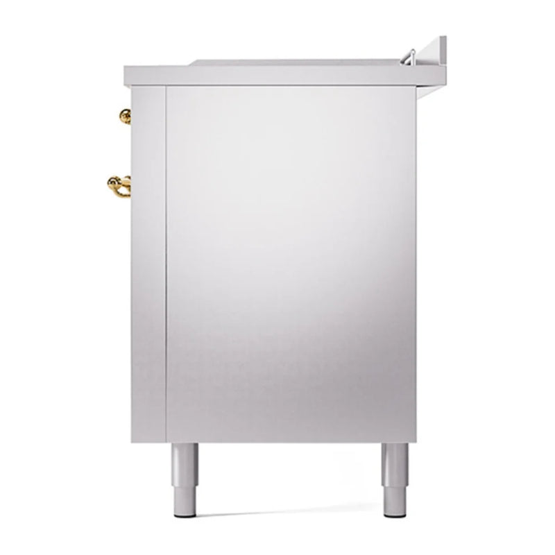 ILVE Nostalgie II 60" Dual Fuel Freestanding Range in Stainless Steel with Brass Trim, UP60FSQNMPSSGLP