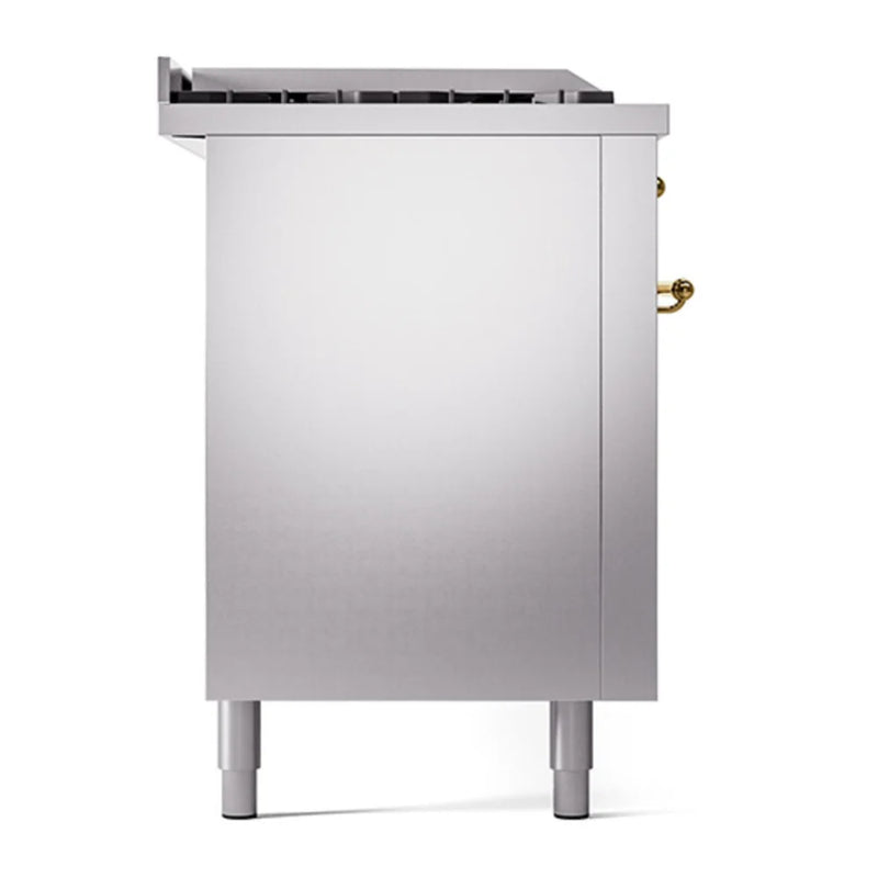 ILVE Nostalgie II 60" Dual Fuel Freestanding Range in Stainless Steel with Brass Trim, UP60FSQNMPSSG