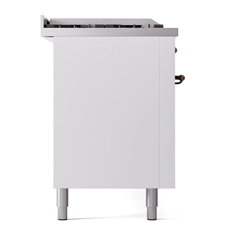 ILVE Nostalgie II 60" Dual Fuel Freestanding Range in White with Burnished Trim, UP60FSQNMPWHBLP