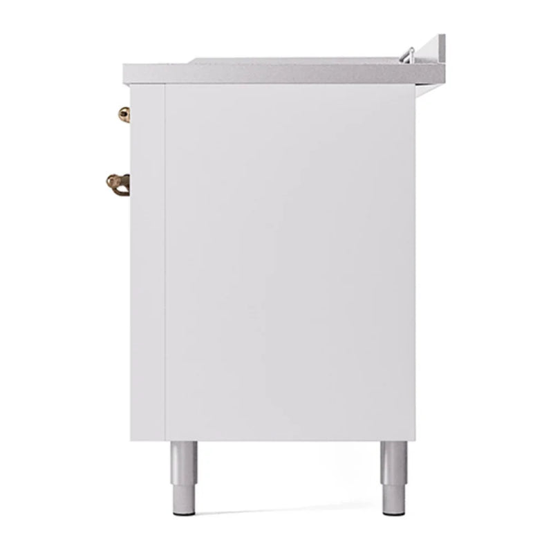 ILVE Nostalgie II 60" Dual Fuel Freestanding Range in White with Burnished Trim, UP60FSQNMPWHBLP