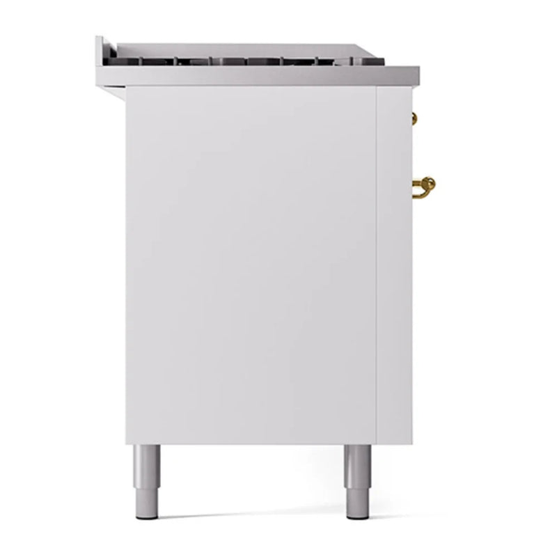 ILVE Nostalgie II 60" Dual Fuel Freestanding Range in White with Brass Trim, UP60FSQNMPWHGLP