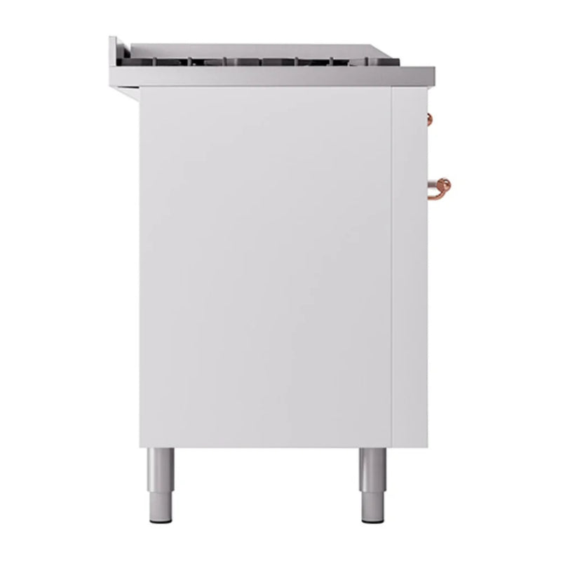 ILVE Nostalgie II 60" Dual Fuel Freestanding Range in White with Copper Trim, UP60FSQNMPWHPLP