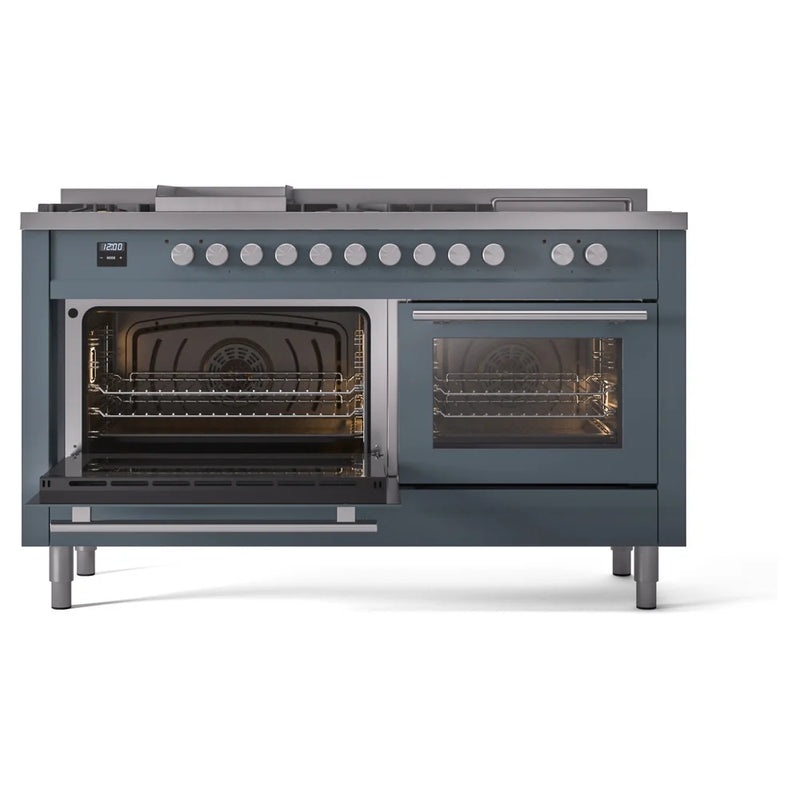 ILVE Professional Plus II 60" Dual Fuel Freestanding Range in Blue Grey with Stainless Steel Trim, UP60FSWMPBGLP