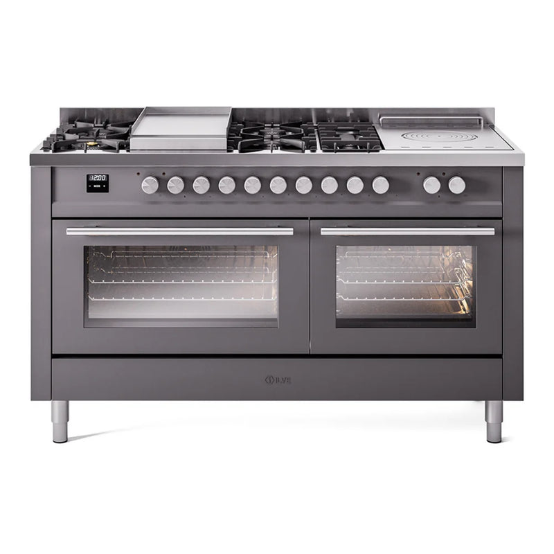 ILVE Professional Plus II 60" Dual Fuel Freestanding Range in Graphite Matte with Stainless Steel Trim, UP60FSWMPMGLP