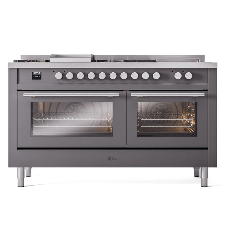 ILVE Professional Plus II 60" Dual Fuel Freestanding Range in Graphite Matte with Stainless Steel Trim, UP60FSWMPMGLP