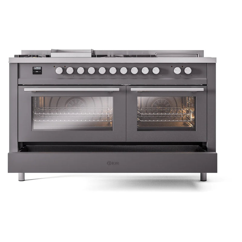 ILVE Professional Plus II 60" Dual Fuel Freestanding Range in Graphite Matte with Stainless Steel Trim, UP60FSWMPMGLP