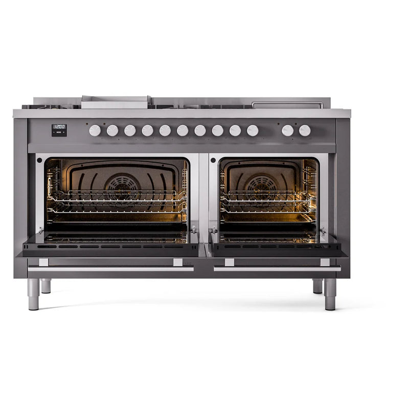 ILVE Professional Plus II 60" Dual Fuel Freestanding Range in Graphite Matte with Stainless Steel Trim, UP60FSWMPMG