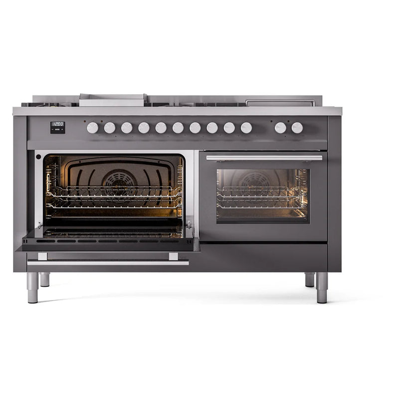 ILVE Professional Plus II 60" Dual Fuel Freestanding Range in Graphite Matte with Stainless Steel Trim, UP60FSWMPMG