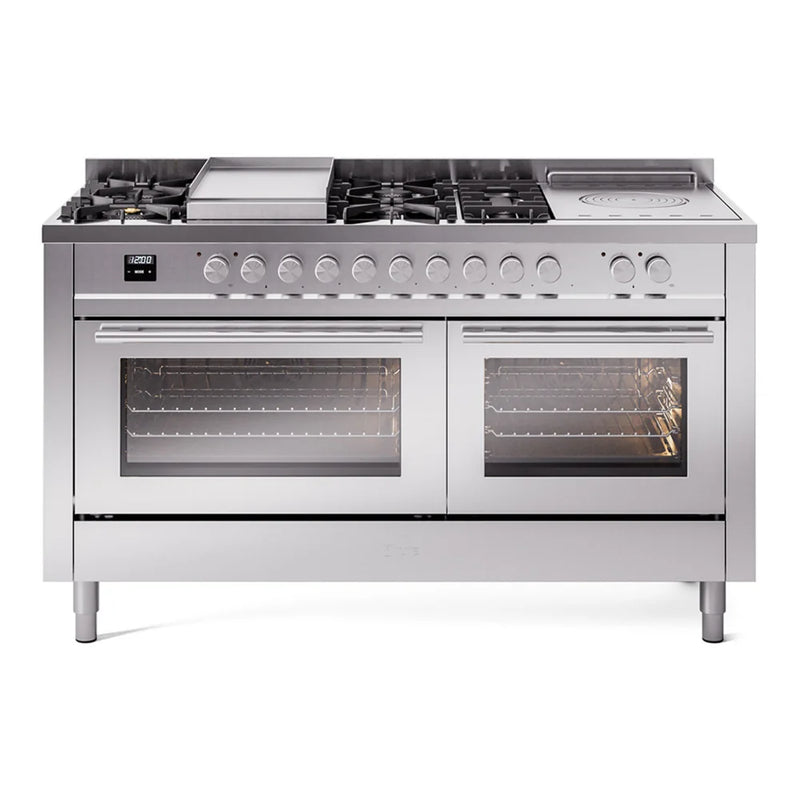 ILVE Professional Plus II 60" Dual Fuel Freestanding Range in Stainless Steel with Stainless Steel Trim, UP60FSWMPSS