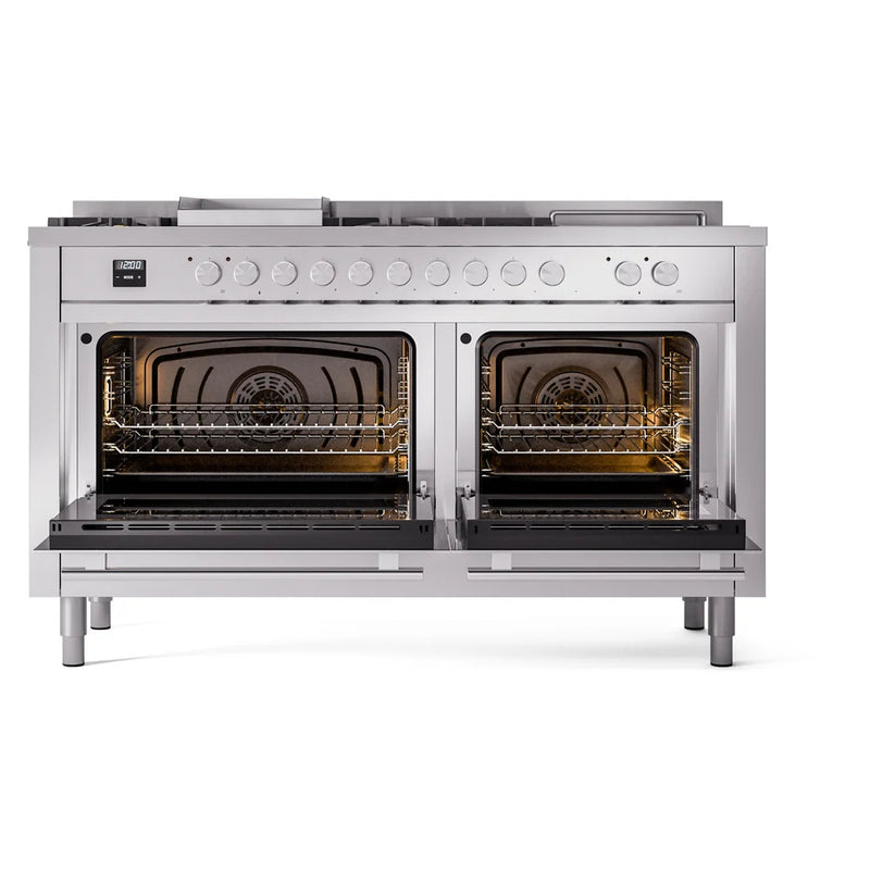 ILVE Professional Plus II 60" Dual Fuel Freestanding Range in Stainless Steel with Stainless Steel Trim, UP60FSWMPSS
