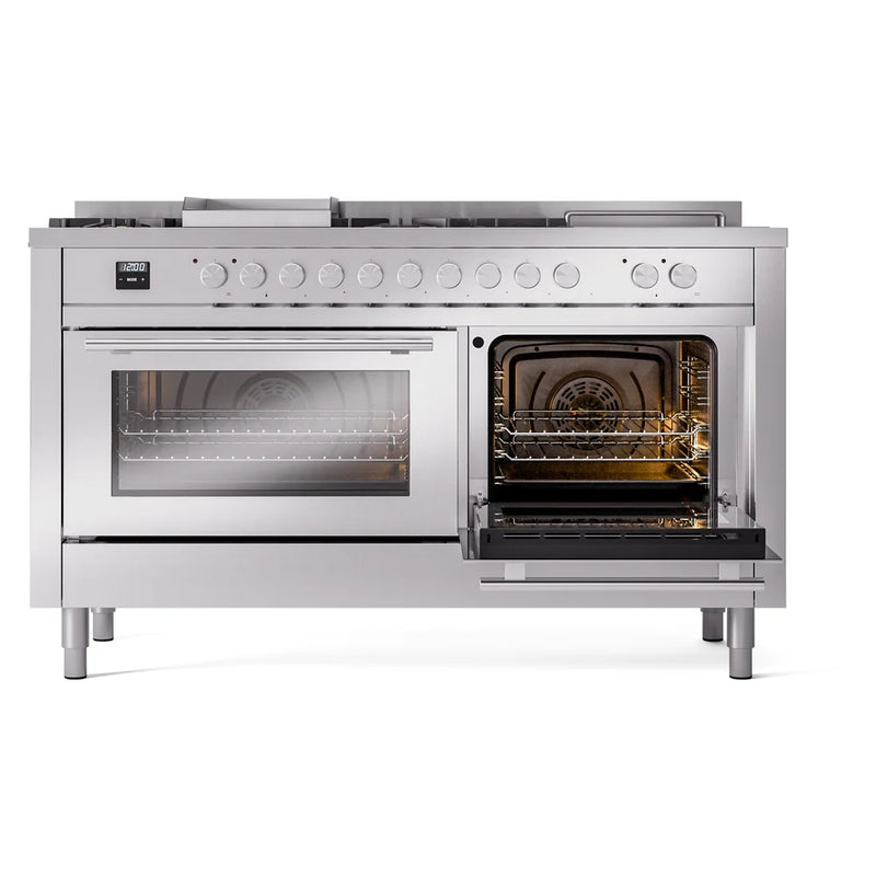 ILVE Professional Plus II 60" Dual Fuel Freestanding Range in Stainless Steel with Stainless Steel Trim, UP60FSWMPSS