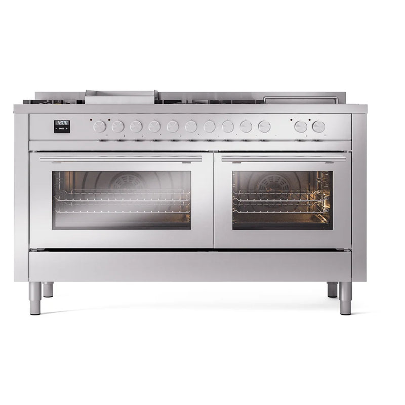 ILVE Professional Plus II 60" Dual Fuel Freestanding Range in Stainless Steel with Stainless Steel Trim, UP60FSWMPSS