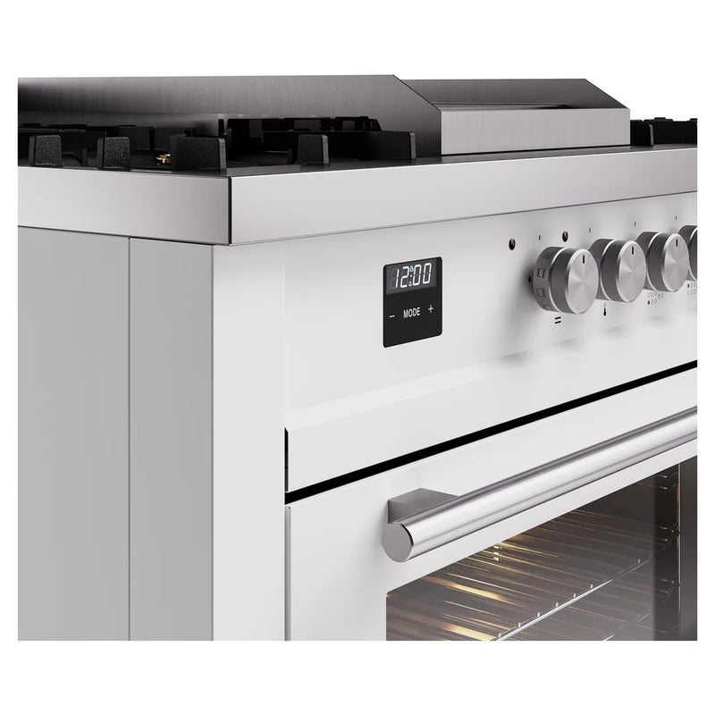 ILVE Professional Plus II 60" Dual Fuel Freestanding Range in White with Stainless Steel Trim, UP60FSWMPWHLP