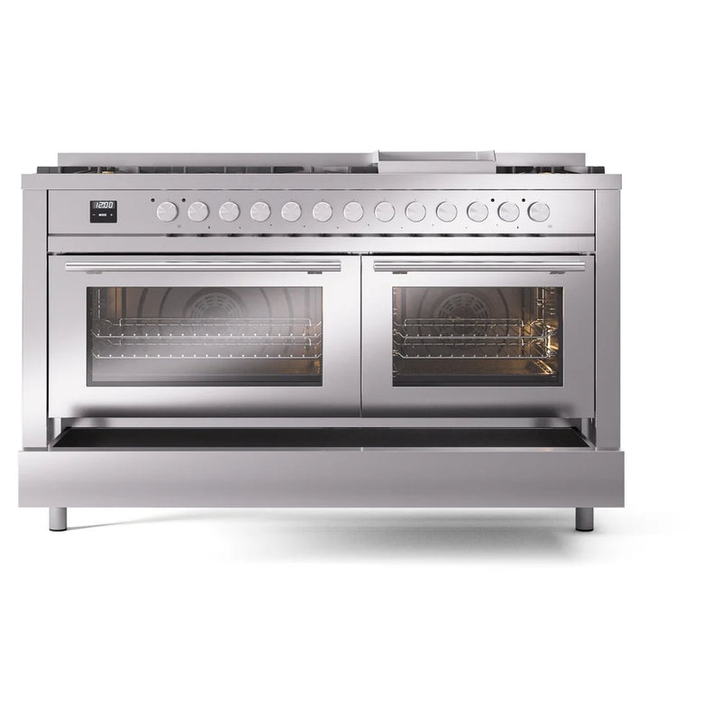 ILVE Professional Plus II 60" Dual Fuel Freestanding Range in Stainless Steel with Stainless Steel Trim, UP60FWMPSSLP