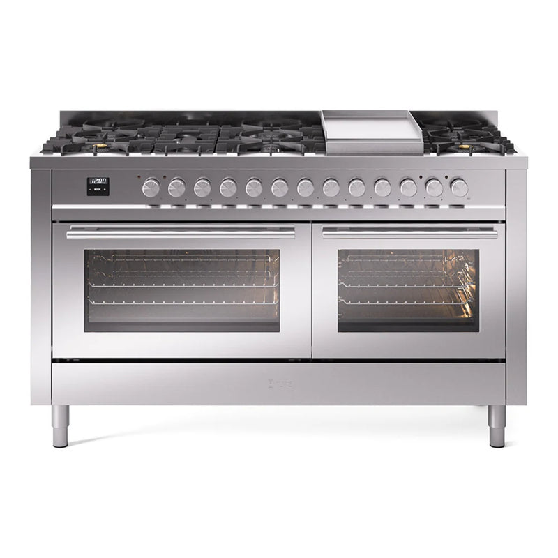 ILVE Professional Plus II 60" Dual Fuel Freestanding Range in Stainless Steel with Stainless Steel Trim, UP60FWMPSS