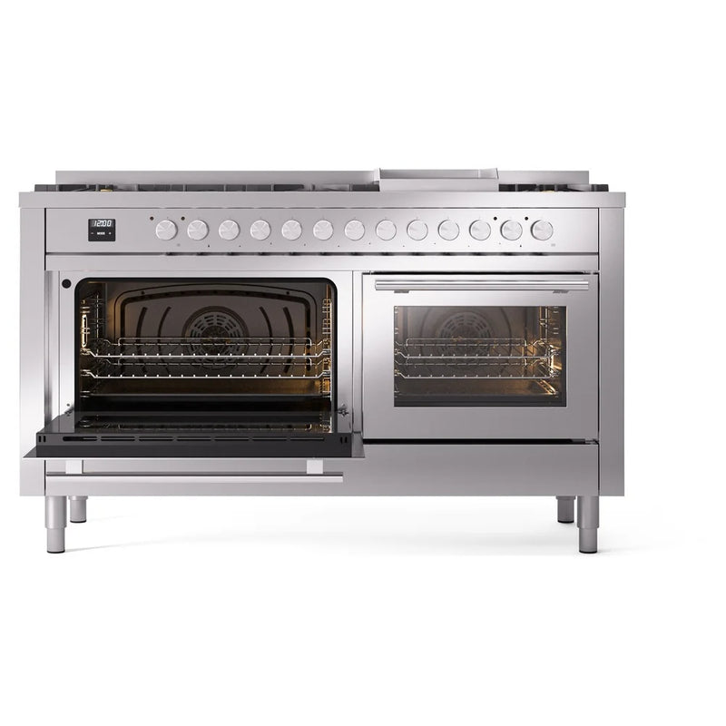 ILVE Professional Plus II 60" Dual Fuel Freestanding Range in Stainless Steel with Stainless Steel Trim, UP60FWMPSS