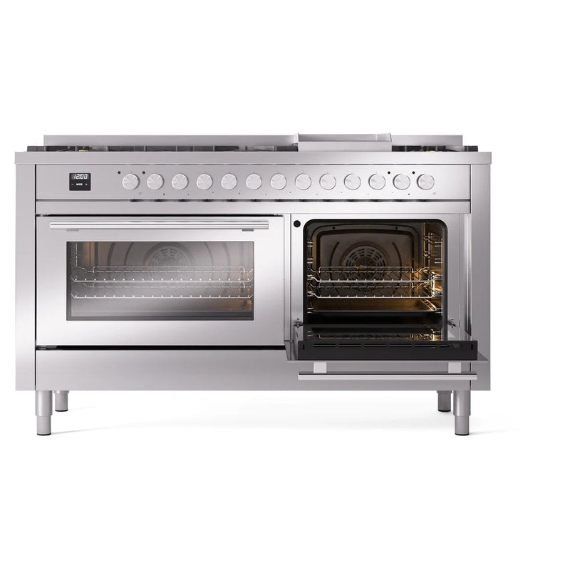 ILVE Professional Plus II 60" Dual Fuel Freestanding Range in Stainless Steel with Stainless Steel Trim, UP60FWMPSS
