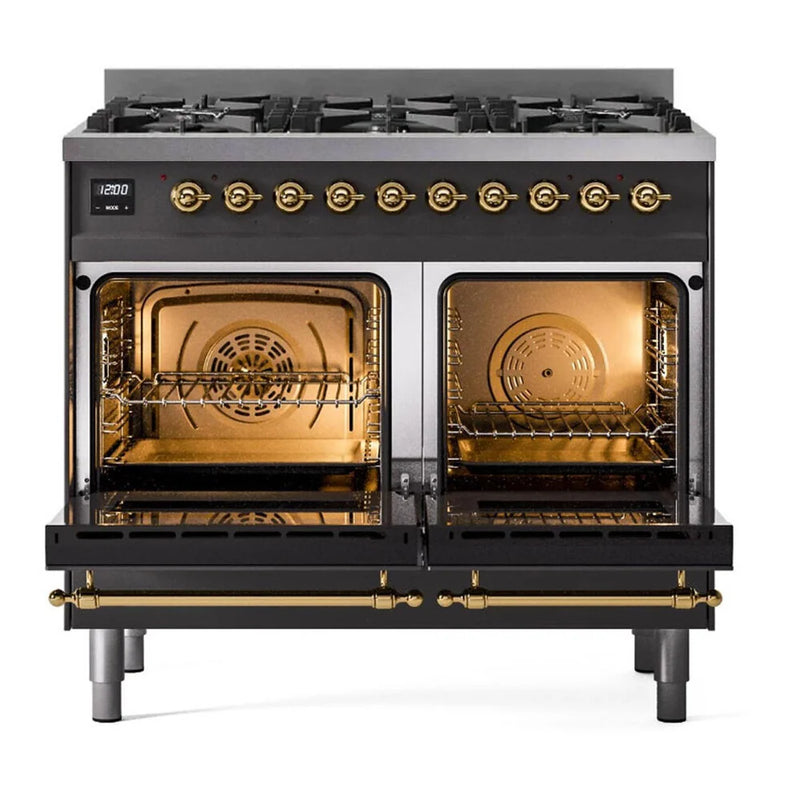 ILVE Nostalgie II 40" Dual Fuel Freestanding Range in Graphite Matte with Brass Trim (Limited Edition), UPD406NMPMGGLP