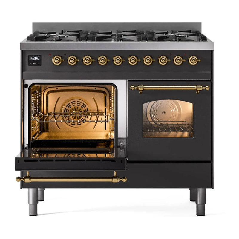 ILVE Nostalgie II 40" Dual Fuel Freestanding Range in Graphite Matte with Brass Trim (Limited Edition), UPD406NMPMGGLP