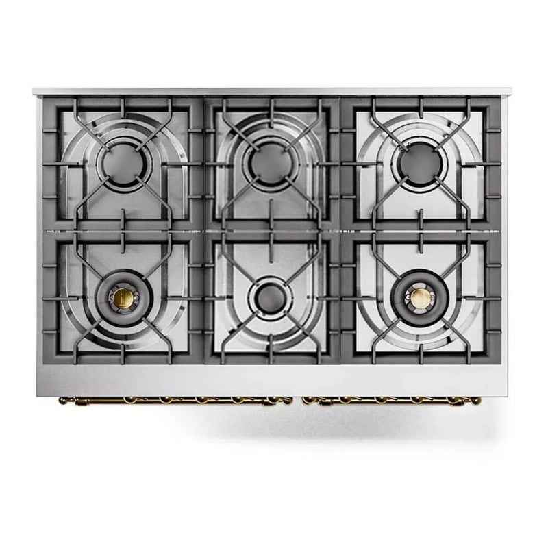 ILVE Nostalgie II 40" Dual Fuel Freestanding Range in Stainless Steel with Brass Trim (Limited Edition), UPD406NMPSSGLP