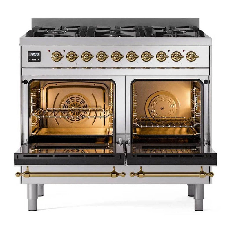 ILVE Nostalgie II 40" Dual Fuel Freestanding Range in Stainless Steel with Brass Trim (Limited Edition), UPD406NMPSSG