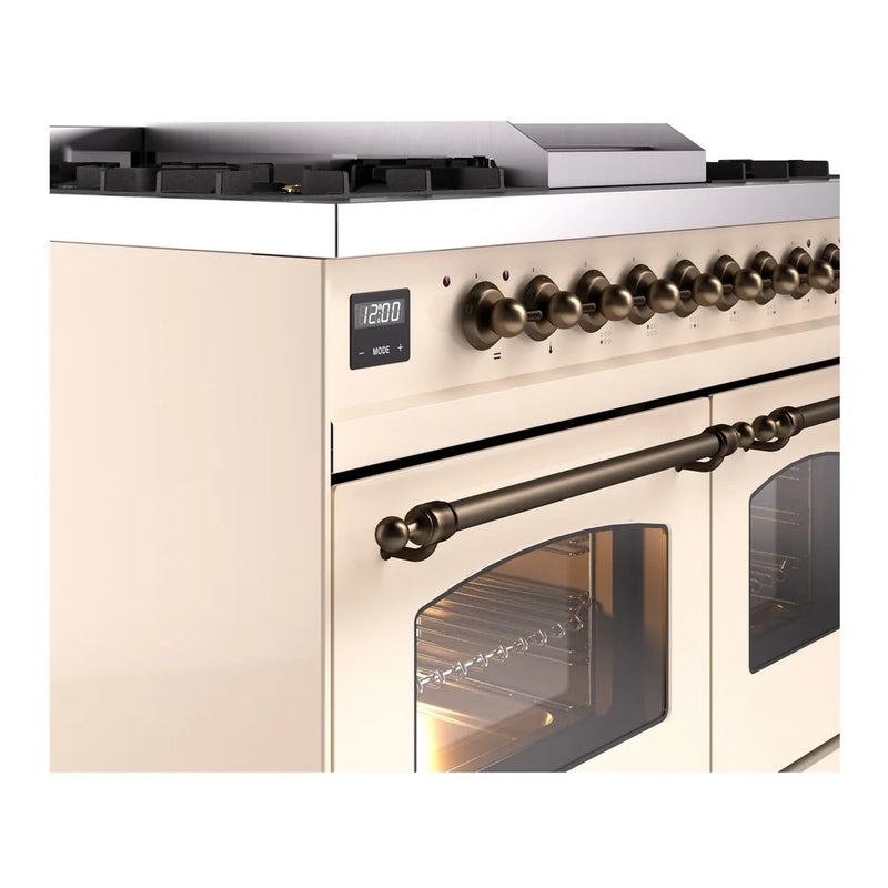 ILVE Nostalgie II 40" Dual Fuel Freestanding Range in Antique White with Burnished Trim, UPD40FNMPAWBLP