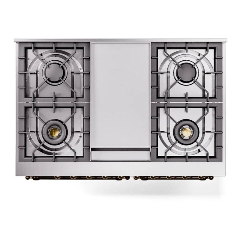 ILVE Nostalgie II 40" Dual Fuel Freestanding Range in Antique White with Burnished Trim, UPD40FNMPAWBLP