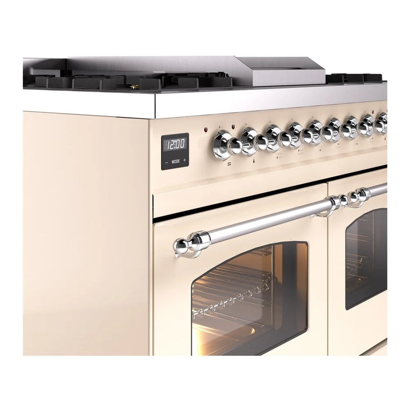 ILVE Nostalgie II 40" Dual Fuel Freestanding Range in Antique White with Chrome Trim, UPD40FNMPAWC