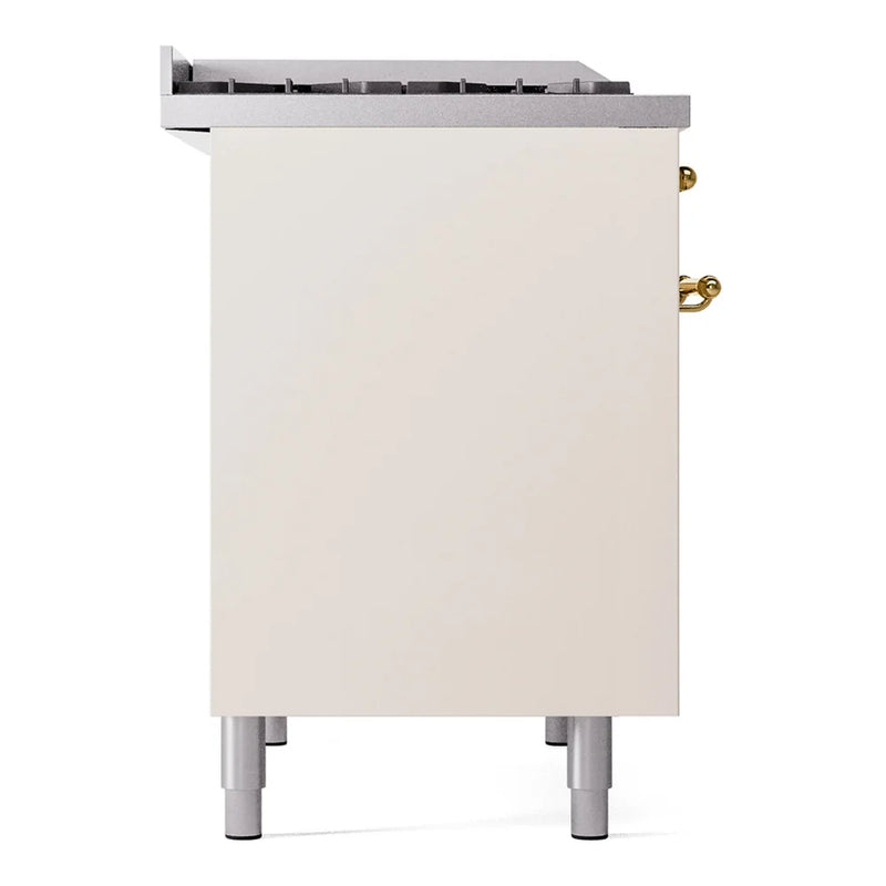 ILVE Nostalgie II 40" Dual Fuel Freestanding Range in Antique White with Brass Trim, UPD40FNMPAWG