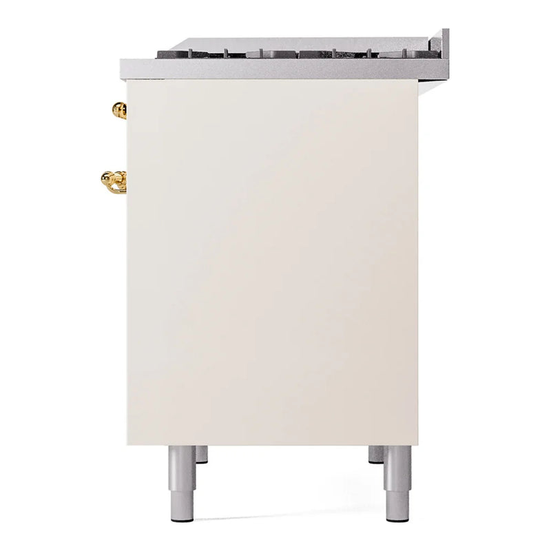 ILVE Nostalgie II 40" Dual Fuel Freestanding Range in Antique White with Brass Trim, UPD40FNMPAWG