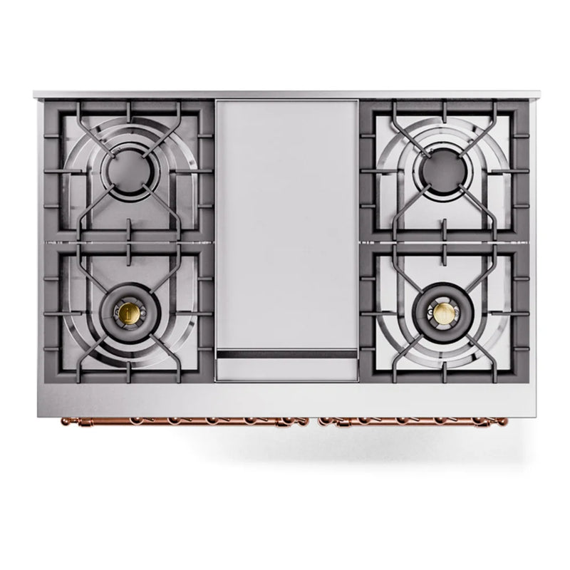 ILVE Nostalgie II 40" Dual Fuel Freestanding Range in Antique White with Copper Trim, UPD40FNMPAWPLP