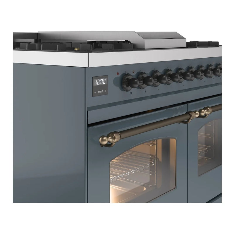 ILVE Nostalgie II 40" Dual Fuel Freestanding Range in Blue Grey with Burnished Trim, UPD40FNMPBGB